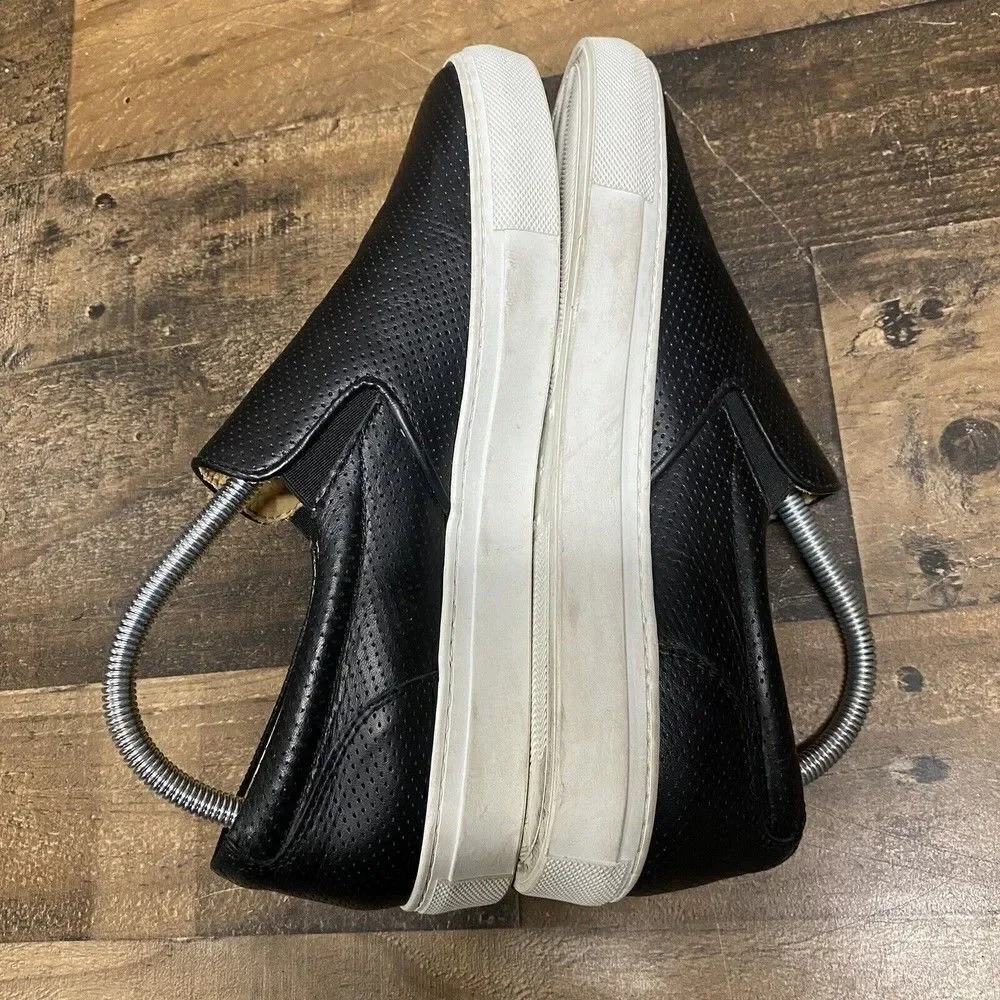 The Greats Brooklyn Laser Etched Italian Black Leather Slip On Sneaker sz 10